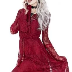 ReStyle Gothic Eyelash Lace Dress Burgundy Women's Stuff 29 ReStyle Gothic Eyelash Lace Dress Burgundy Women's Stuff