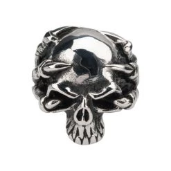 INOX Men's Stuff Black Oxidized Skull Ring With Claws
