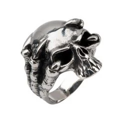 INOX Men's Stuff Black Oxidized Skull Ring With Claws