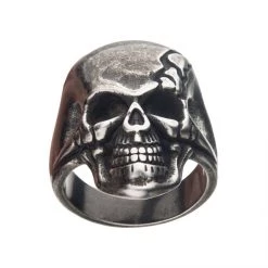 INOX Antiqued Stainless Steel Cracked Skull Ring Jewelry