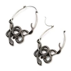 BodyVibe Antiqued Silver Plated Cut Out Snake Plug Hoops