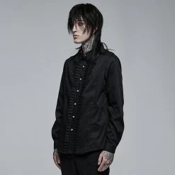 Punk Rave Men's Stuff Gothic Floral Embroidered Ruffled Shirt