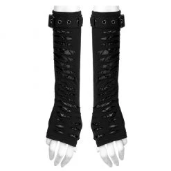 Punk Rave Gothic Ripped Buckle Long Gloves