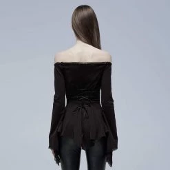 Punk Rave Gothic Toned Horn Sleeved Off Shoulder Shirt Women's Stuff