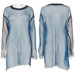 Punk Rave Grunge Double Color Splice Mesh Top - Black And Blue Men's Stuff