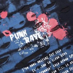 Punk Rave Men's Stuff Grunge Skull Printed Ripped Shirt With Detachable Hood - Blue